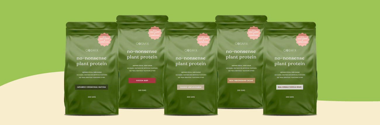 This is an image of Cosmix Plant Protein Powders on www.sublimelife.in