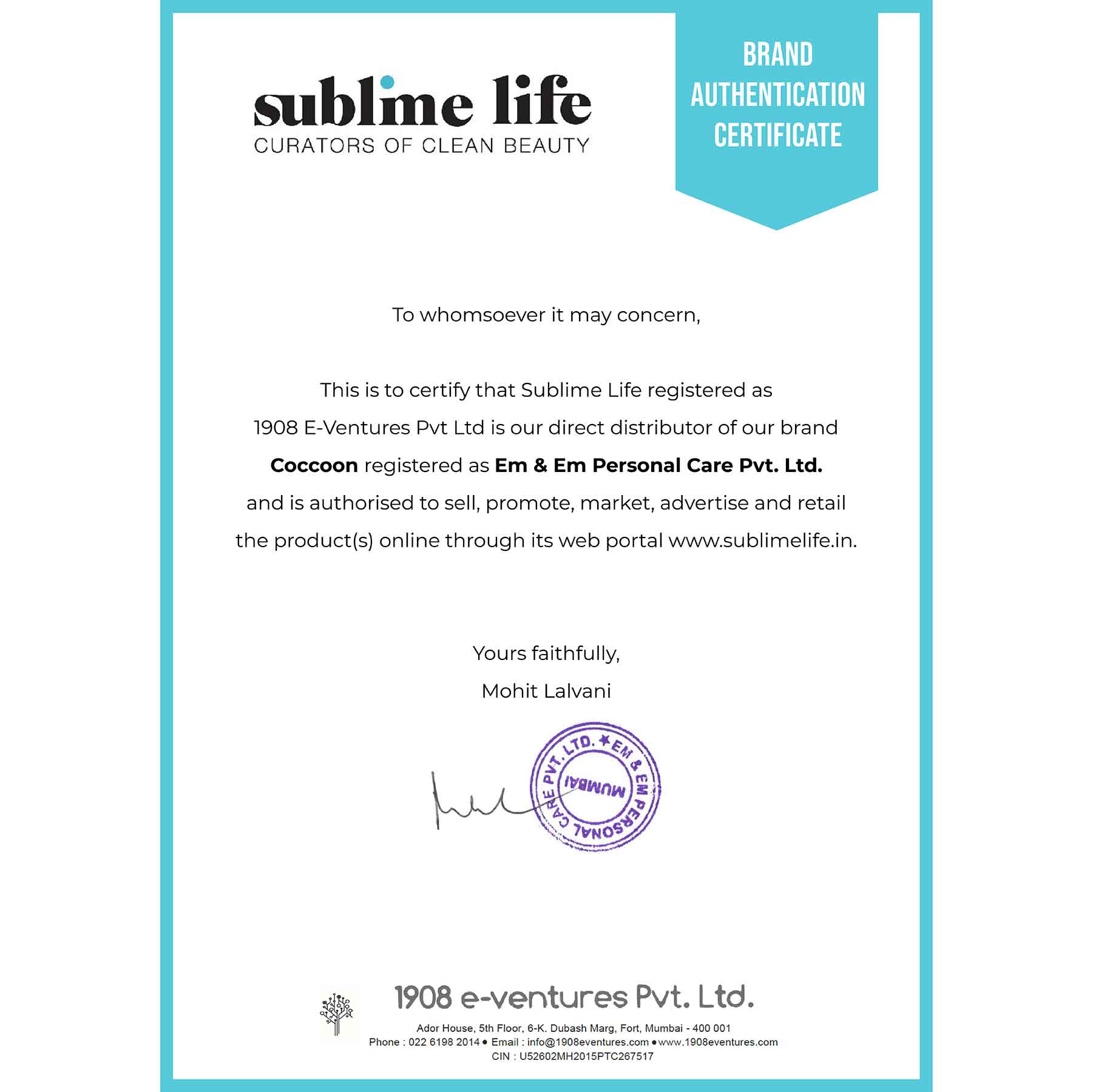 Brand Authentication Certificate-Coccoon