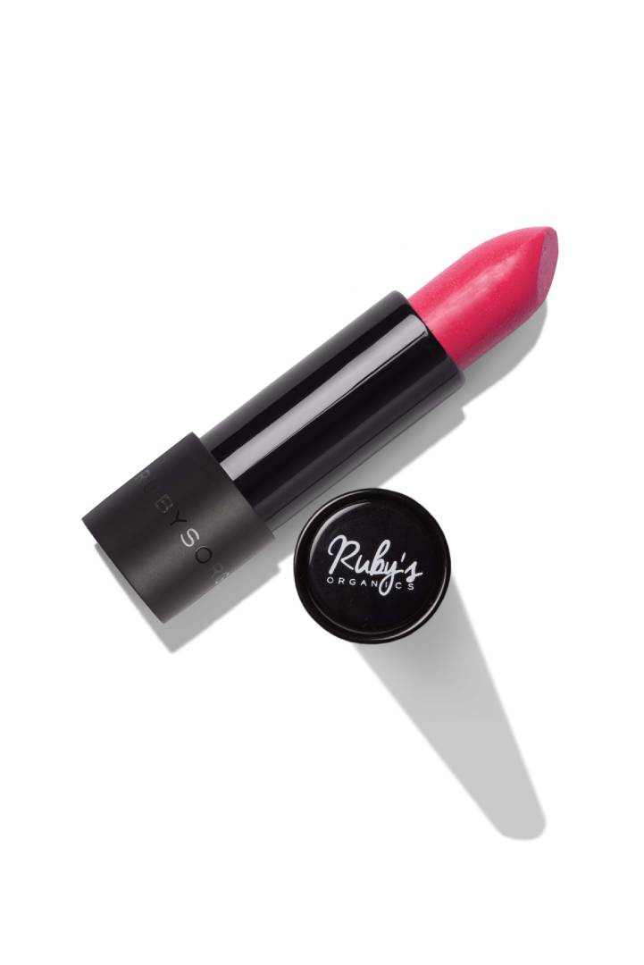 This is an image of Lipstick Roseate from Ruby's Organics on SublimeLife.in. The shade is Fuschia(Purplish red)and suits most Indian skin-tones.