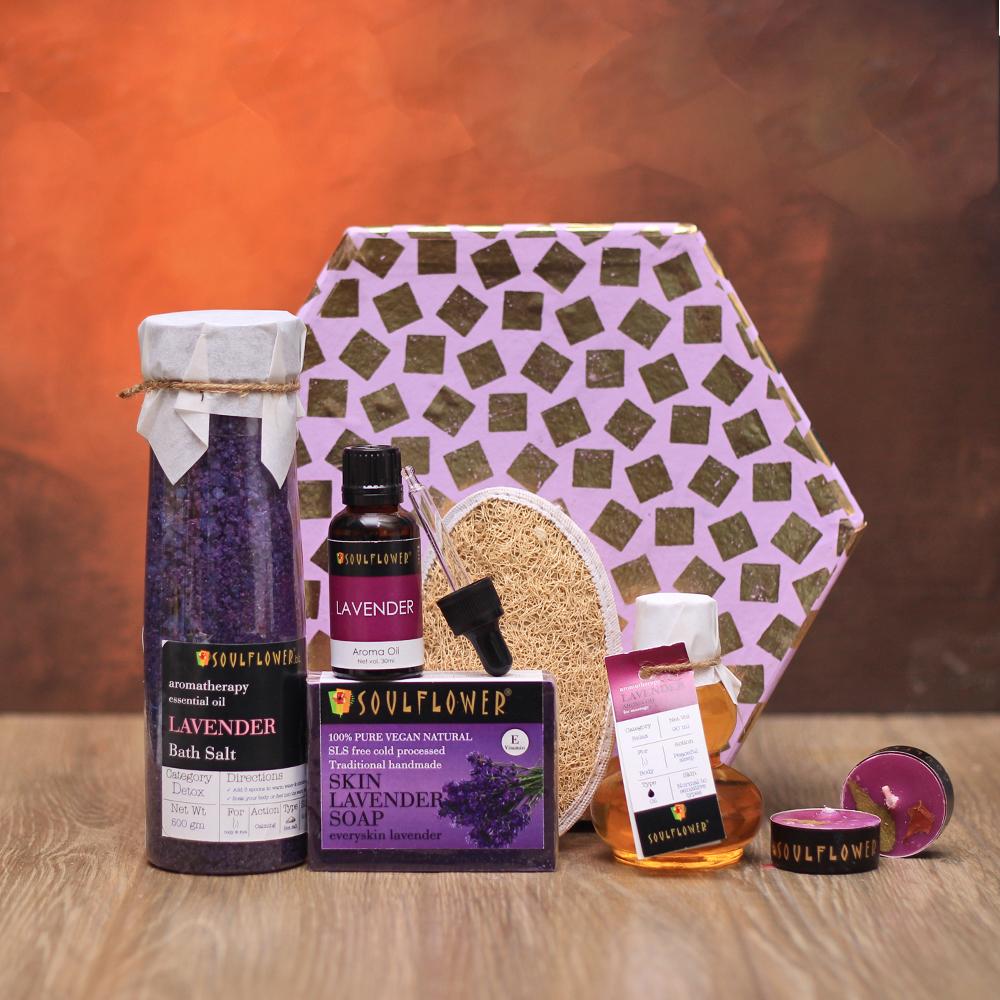 Soulflower Lavender Hexagon Bath Gift Set of 9