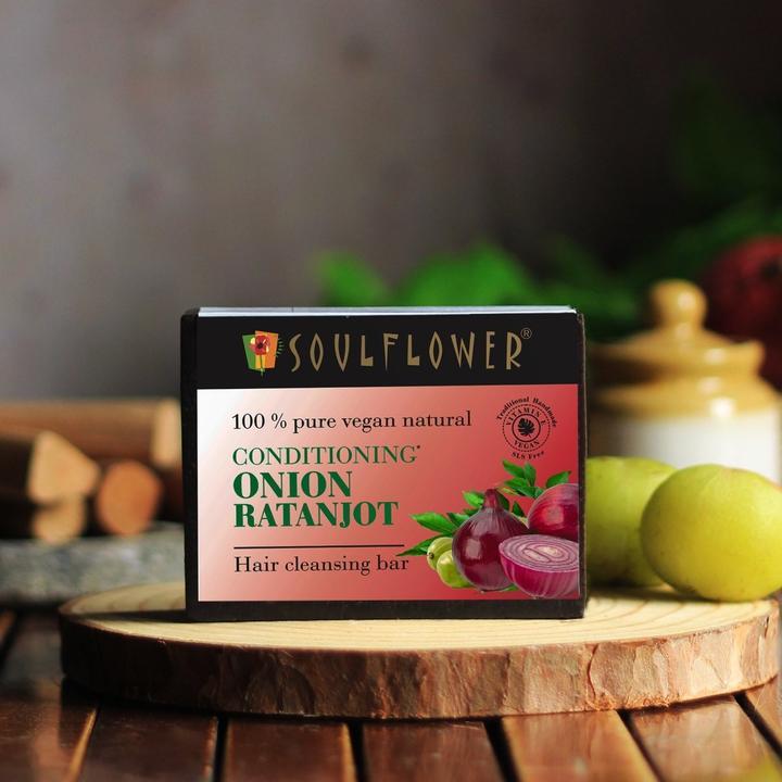 Shop Soulflower Conditioning Onion Ratanjot Hair Cleansing Bar on Sublime Life. Reduces Hairfall and promotes Healthy Hair