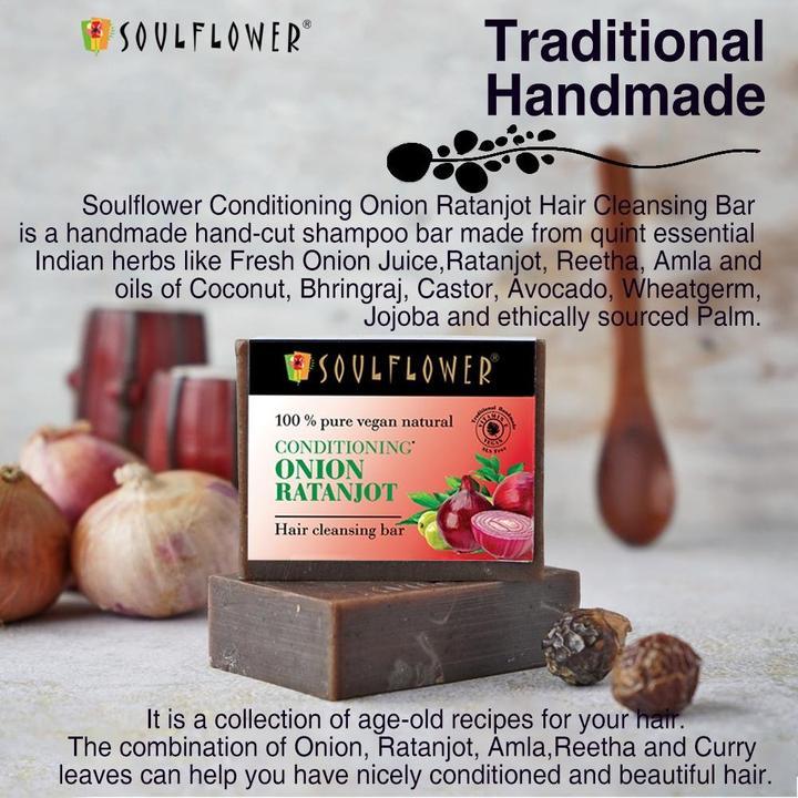 Shop Soulflower Conditioning Onion Ratanjot Hair Cleansing Bar on Sublime Life. Reduces Hairfall and promotes Healthy Hair