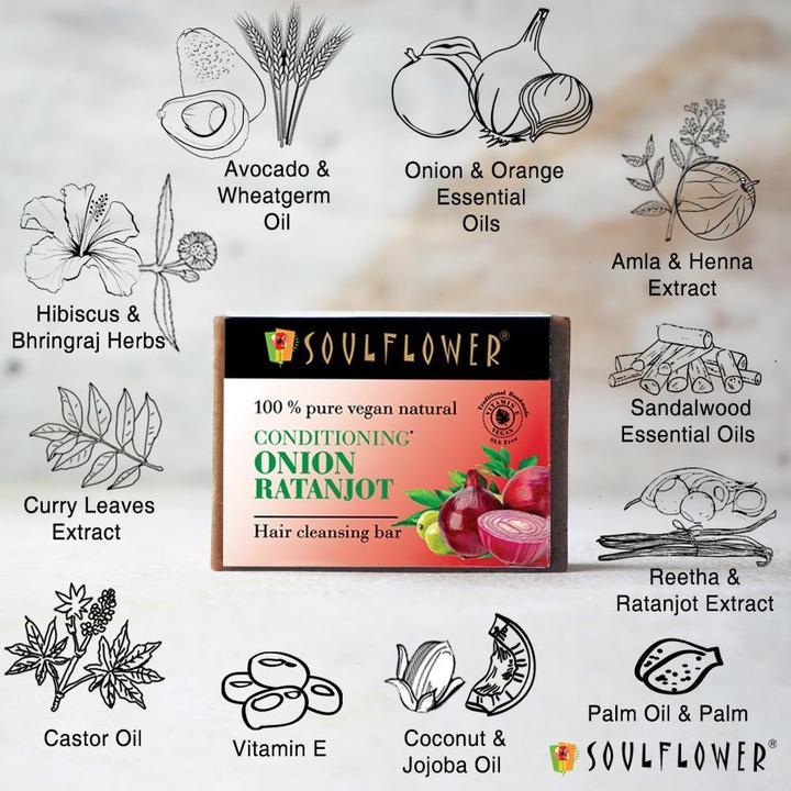 Shop Soulflower Conditioning Onion Ratanjot Hair Cleansing Bar on Sublime Life. Reduces Hairfall and promotes Healthy Hair