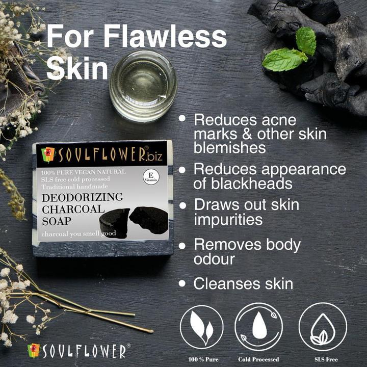 Shop Soulflower Deodorizing Charcoal Soap on Sublime Life. Fights impurities, body odour, and hydrates skin