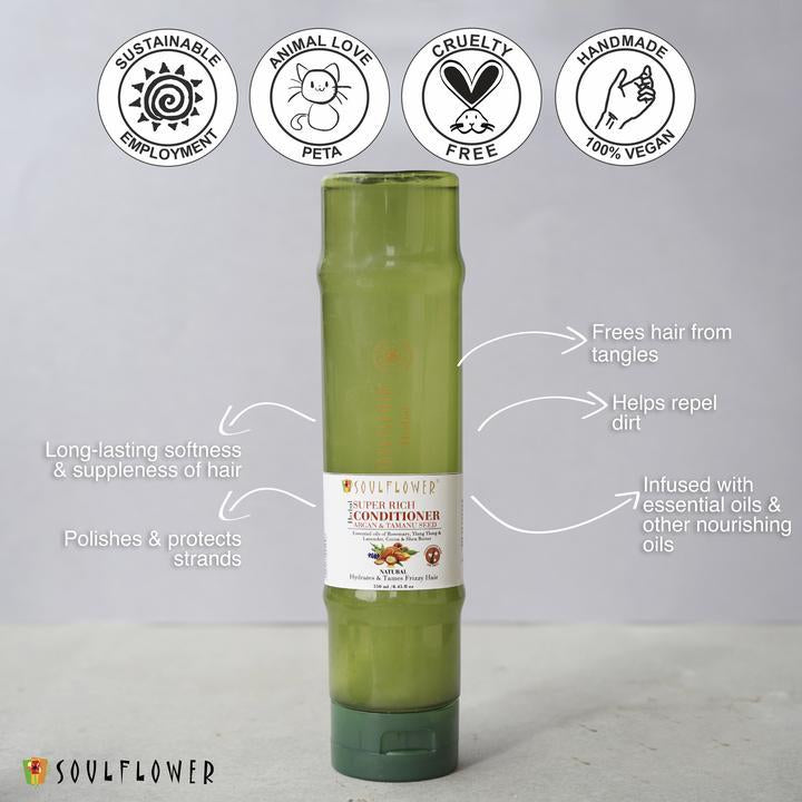 Shop Soulflower Herbal Super Rich Conditioner With Argan & Tamanu on Sublime Life. Nourishes Hair without Damage