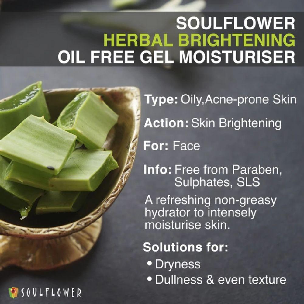 Shop Soulflower Herbal Tea Tree & Aloe Vera Brightening Oil free Gel Moisturiser with Vitamin C on Sublime Life. A refreshing, non-greasy hydrator.