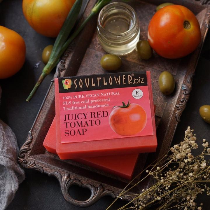 Shop Soulflower Juicy Red Tomato Soap on Sublime Life. Best for Tan Removal, Brightens Skin