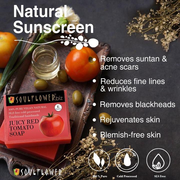 Shop Soulflower Juicy Red Tomato Soap on Sublime Life. Best for Tan Removal, Brightens Skin