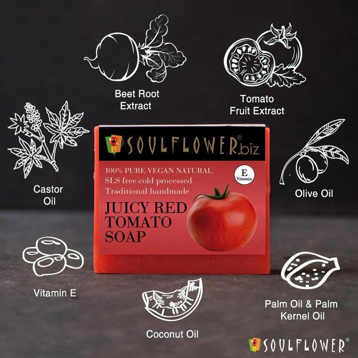 Shop Soulflower Juicy Red Tomato Soap on Sublime Life. Best for Tan Removal, Brightens Skin
