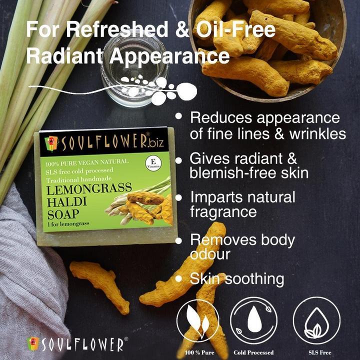 Shop Soulflower Lemongrass Haldi Soap on Sublime Life. Best for Balancing Oil Pores and Healing Skin.