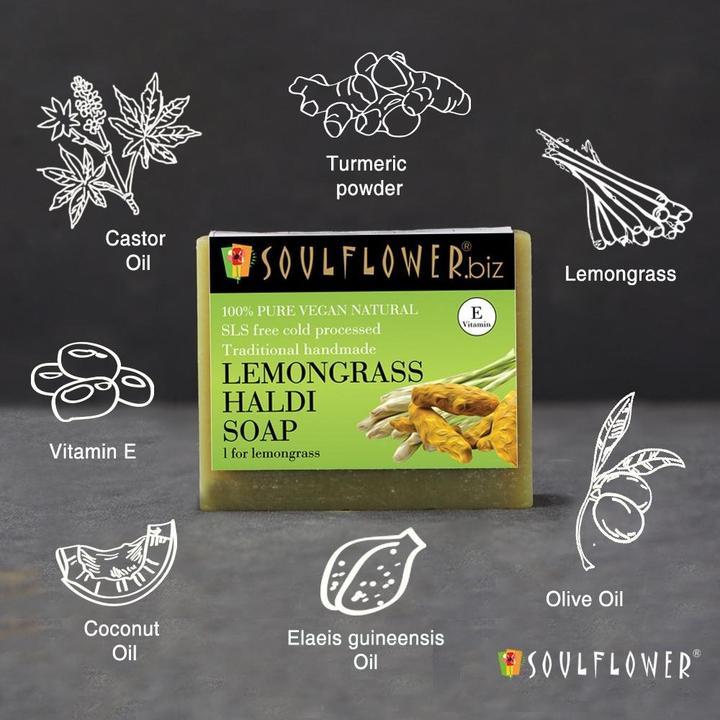 Shop Soulflower Lemongrass Haldi Soap on Sublime Life. Best for Balancing Oil Pores and Healing Skin.