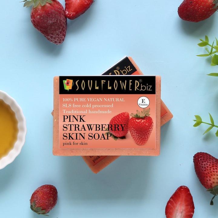 Shop Soulflower Pink Strawberry Skin Soap on Sublime Life. Best for Exfolation of Skin.