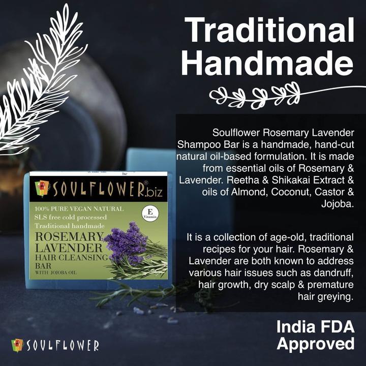 Shop Soulflower Rosemary Lavender Cleansing Bar soap with Jojoba oil on Sublime Life. Best for oil-free thick, shiny hair.