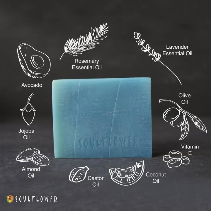 Shop Soulflower Rosemary Lavender Cleansing Bar soap with Jojoba oil on Sublime Life. Best for oil-free thick, shiny hair.