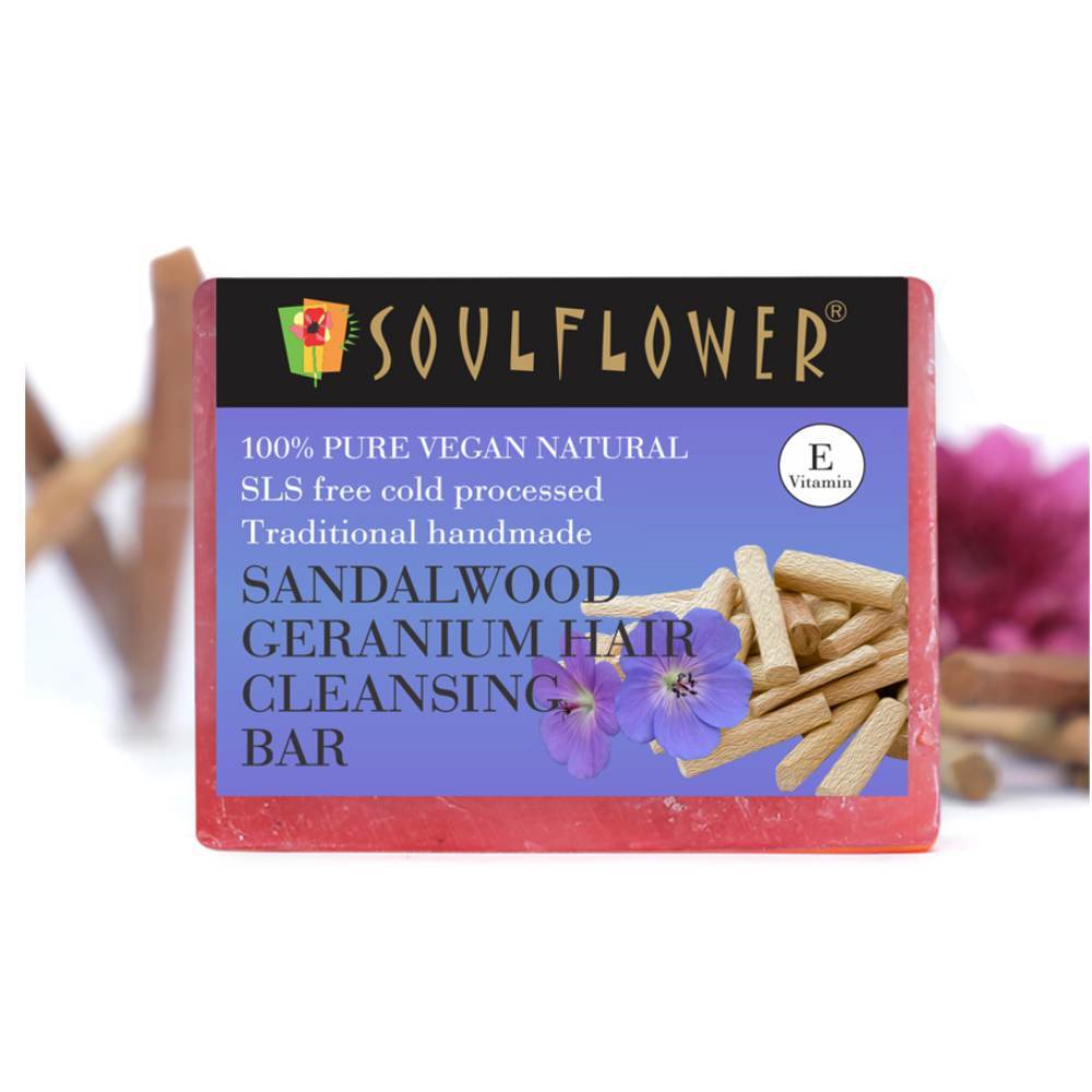 Shop Soulflower Sandalwood Geranium Cleansing Bar Soap on Sublime Life. Best for Smooth & Shiny Hair.