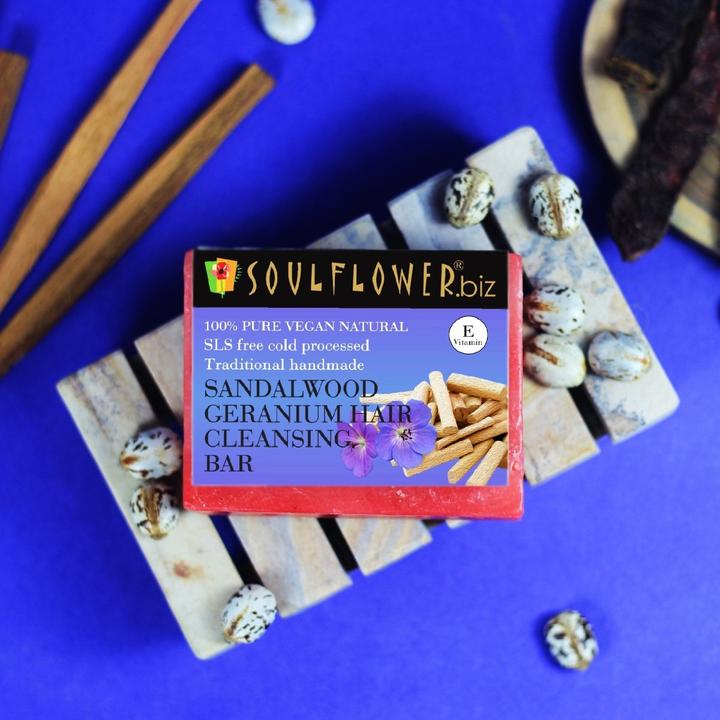 Shop Soulflower Sandalwood Geranium Cleansing Bar Soap on Sublime Life. Best for Smooth & Shiny Hair.