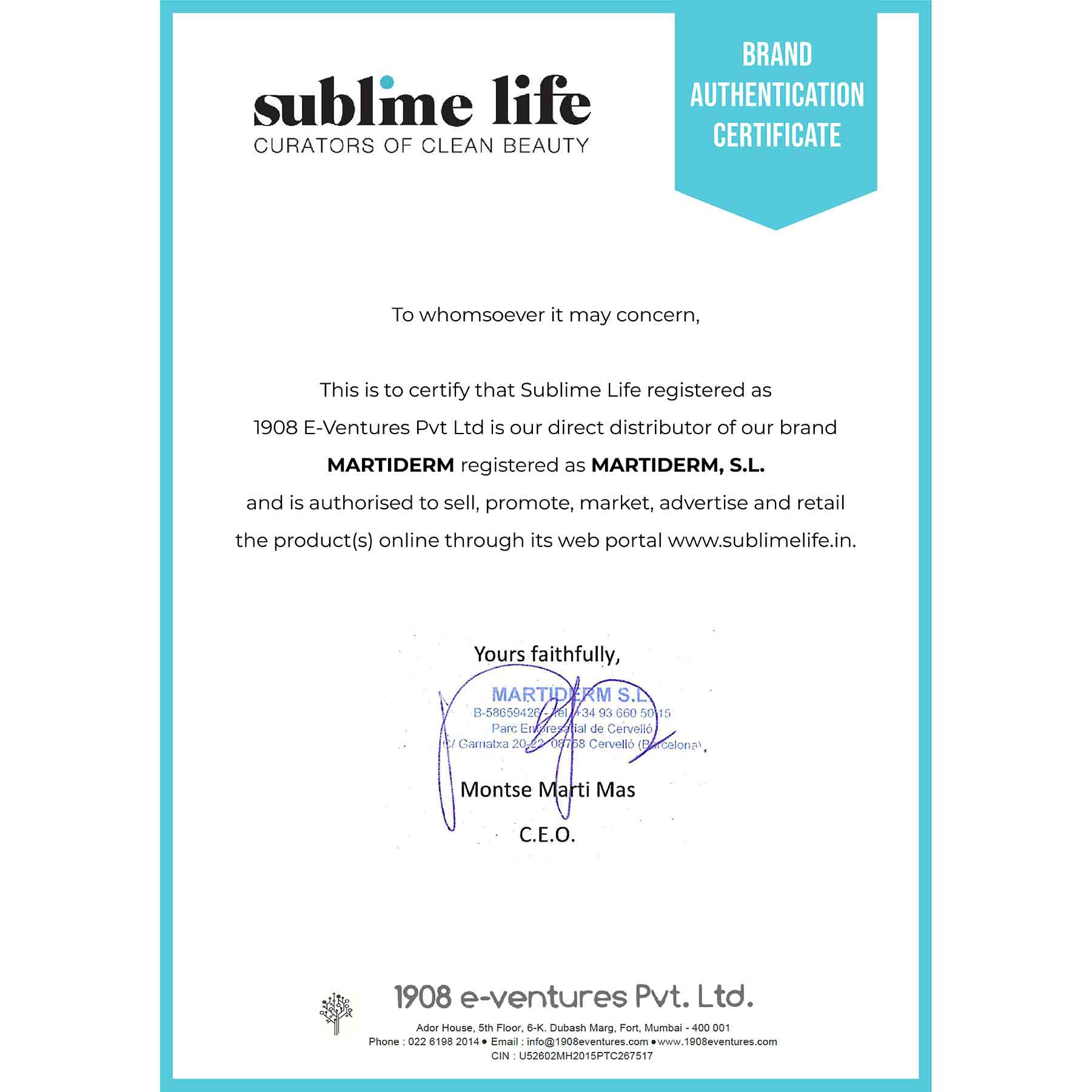 Brand Authentication Certificate-Martiderm